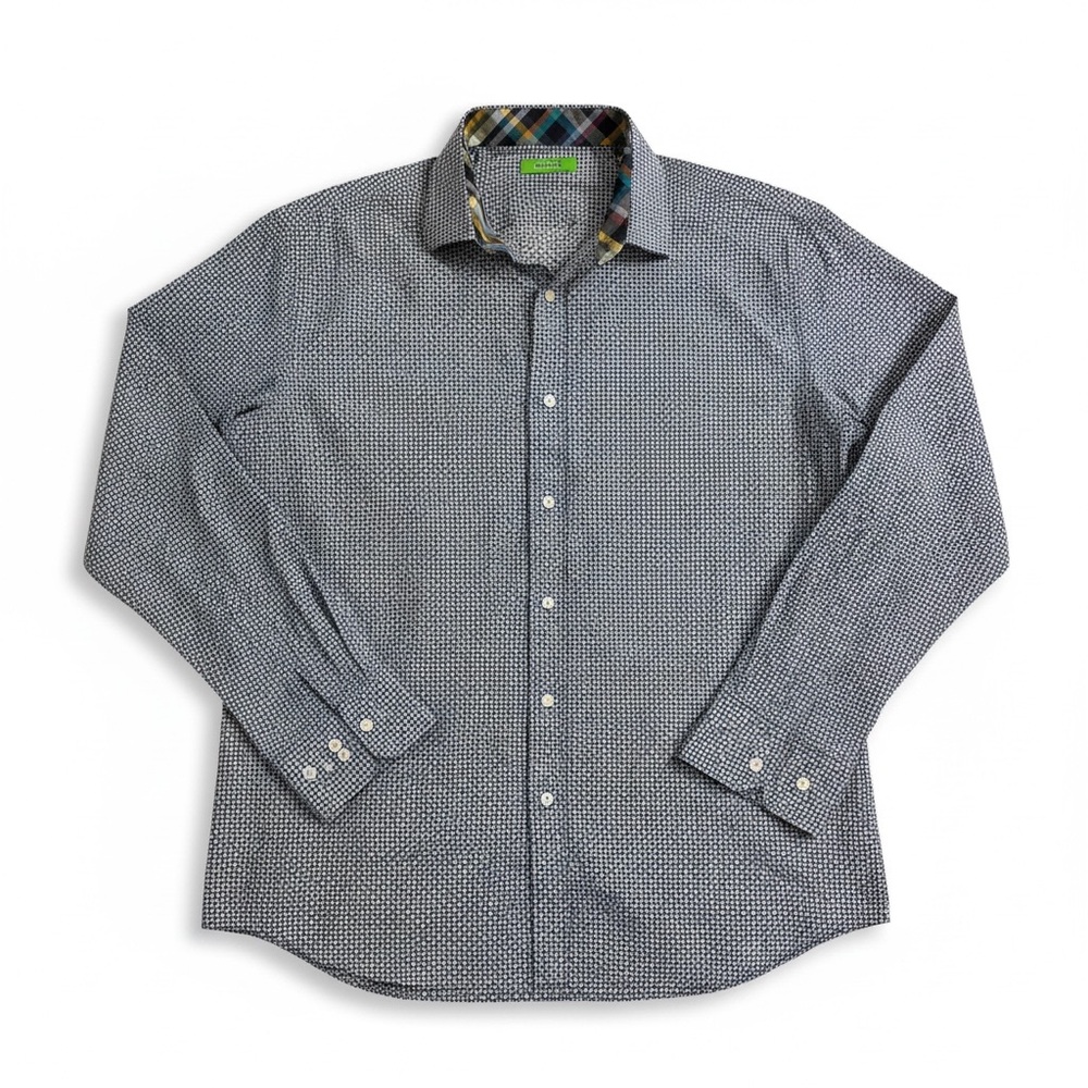 Men's Navy‎ Micro-Pattern Long-Sleeve Button-Down Shirt